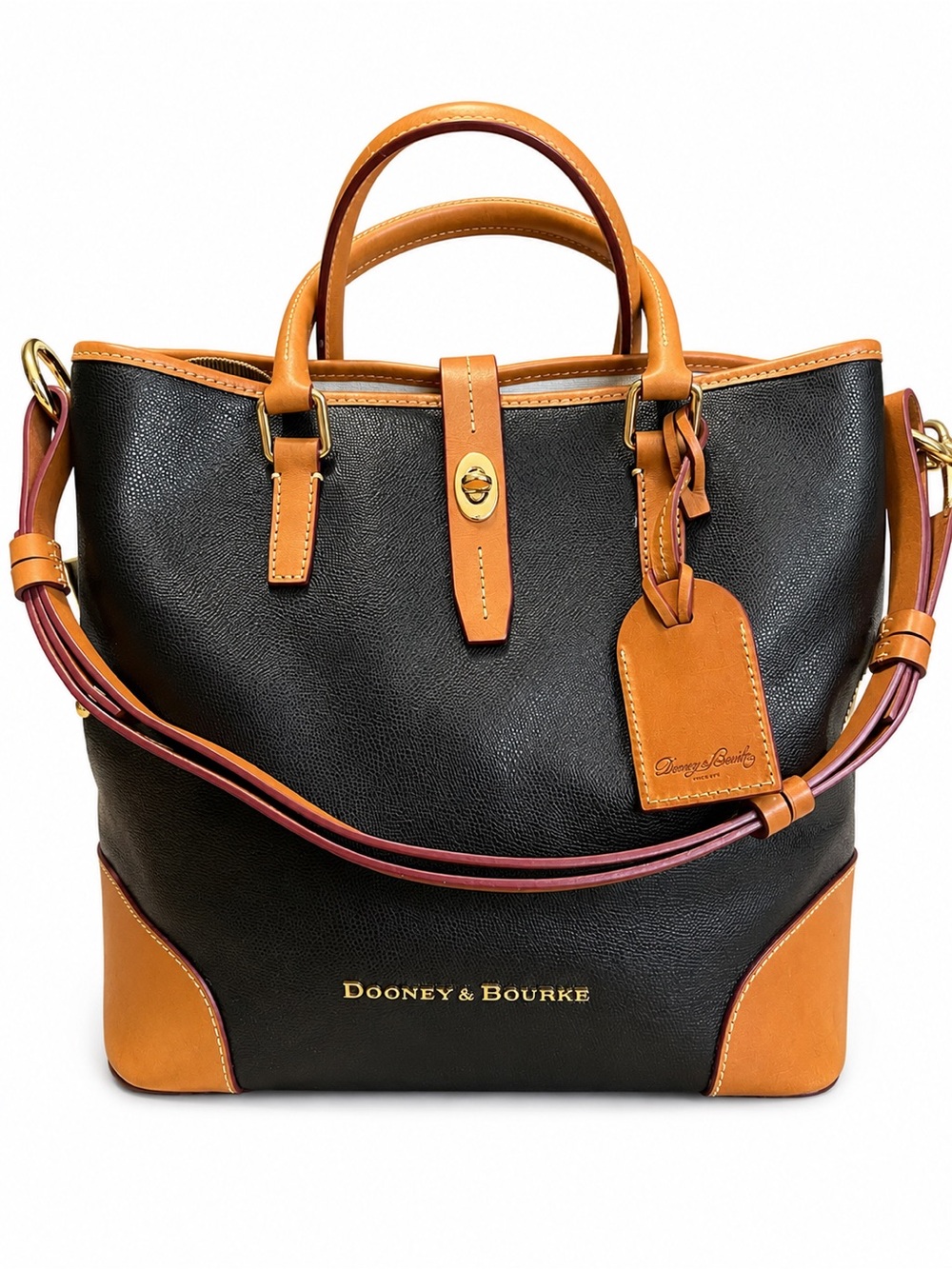 Dooney & Bourke Black with Tan Trim Pebbled Leather Tote